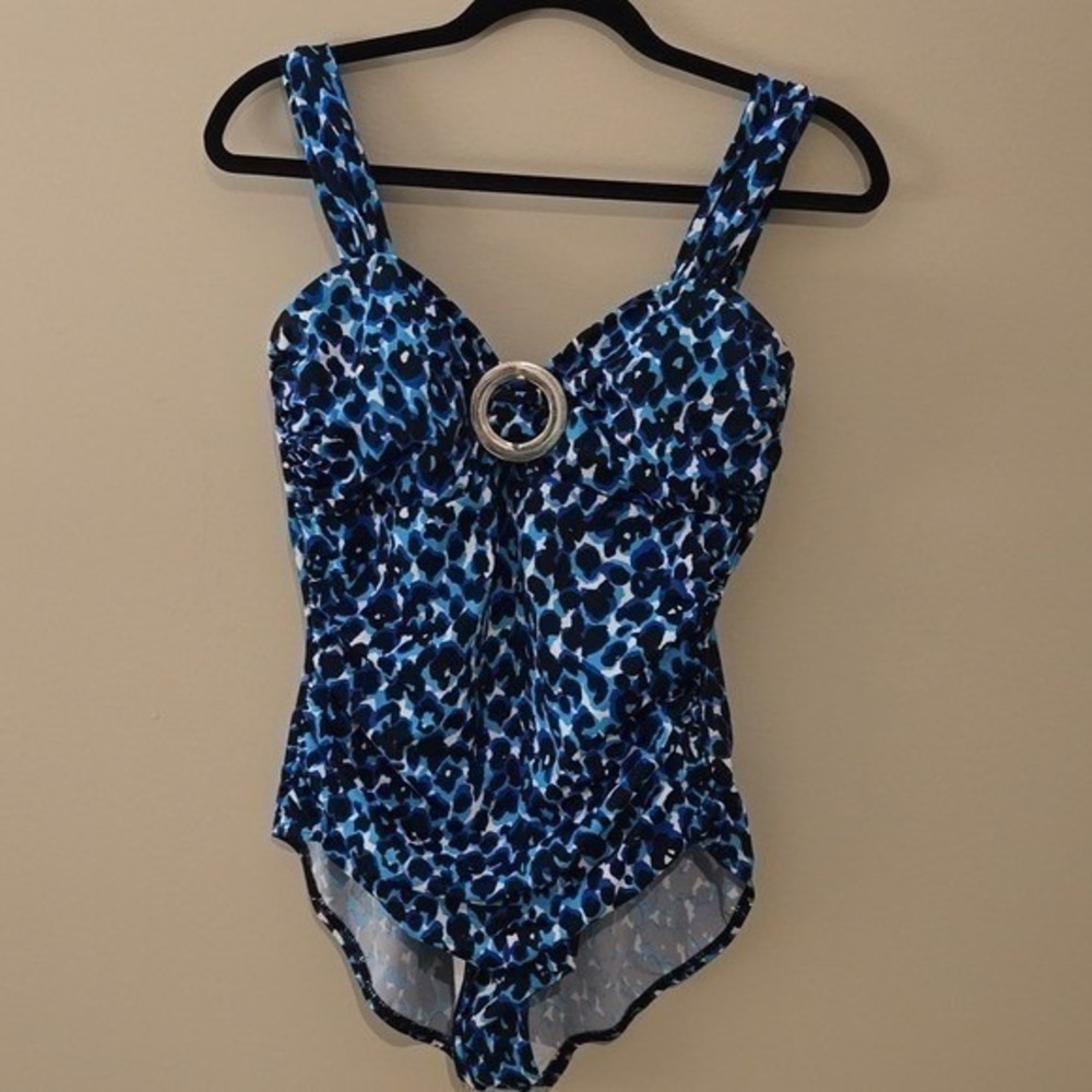 Miraclesuit Blue Cheetah Animal Print Ruched Shaping One Piece Swimsuit 12 - Picture 2 of 10
